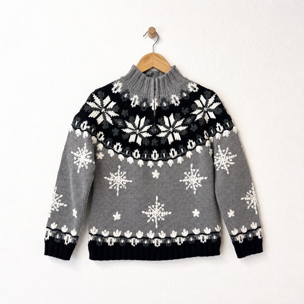 So Forth Winter Snowflake Pattern Zip Up Mock Neck Sweater Size XS Apres Ski